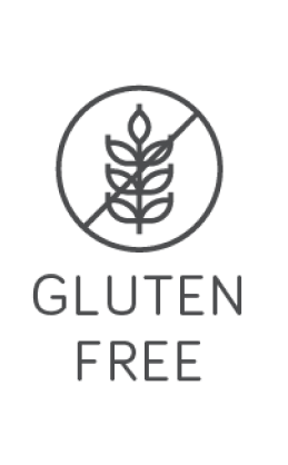 An icon displaying a graphic stalk of wheat with a circle and slash through it, labeled: GLUTEN FREE. This signifies that the Superfueled Greens powder is gluten free.