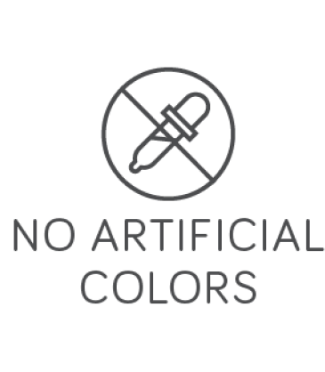 An icon displaying an eyedropper with a circle and slash through it, labeled: NO ARTIFICIAL COLORS, to indicated that the Superfueled Greens powder has zero artificial coloring.